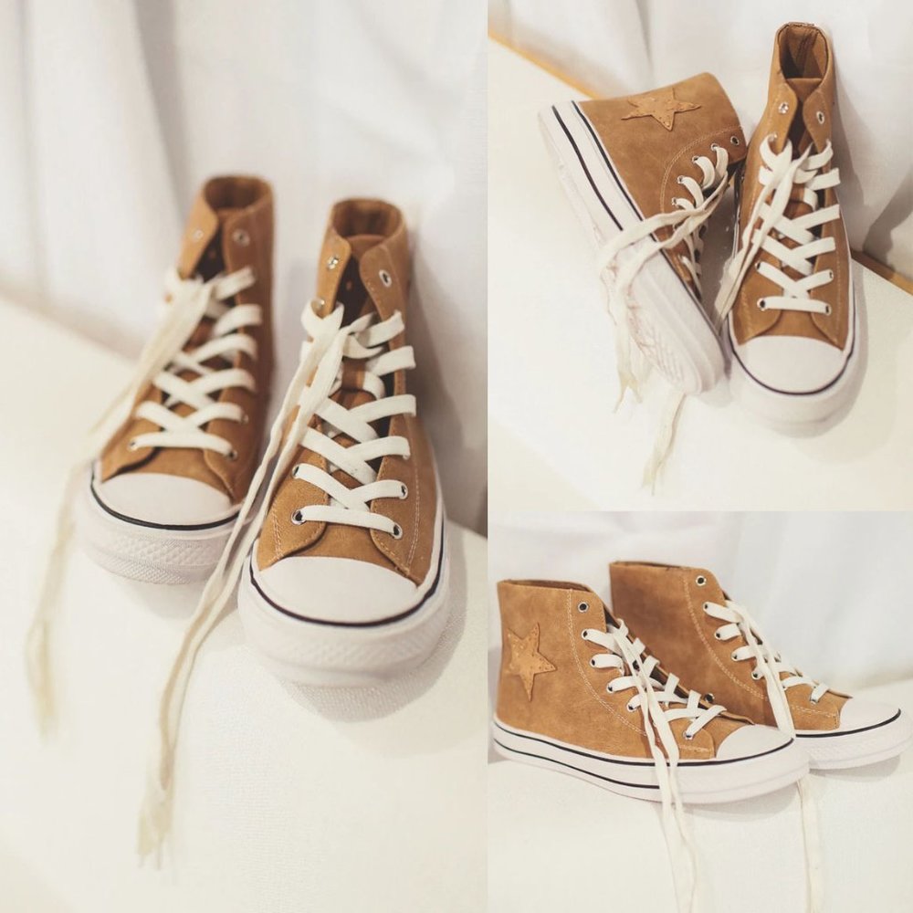 NEW High Top Faux Leather Stitch Star Patch Casual Sneakers Shoes Camel Beige - Picture 3 of 11
